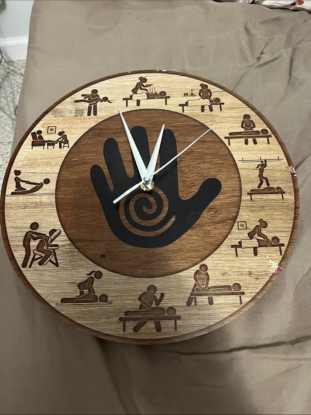 Massage therapy Handprint Spiral Wood Wall Clock - Brown & Black